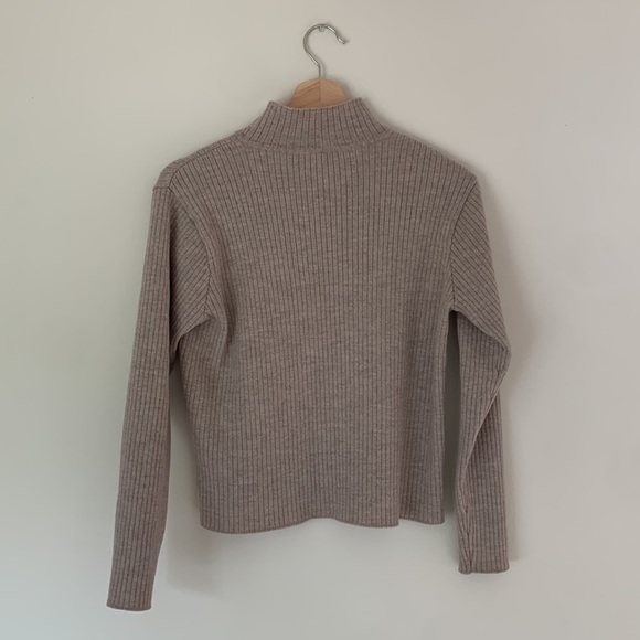 Virgin Wool Mock Neck Ribbed Minimalist Sweater - Picture 3 of 6